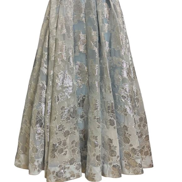 Windsor Cinderella Blue & Metallic Sliver Floral Ballgown Halter Dress Size 11 - Picture 3 of 16
